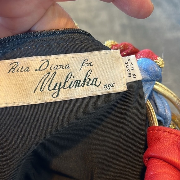 Rita Diana for Mylinka colorful leather sequin vintage scrunch purse bucket boho - Picture 3 of 16